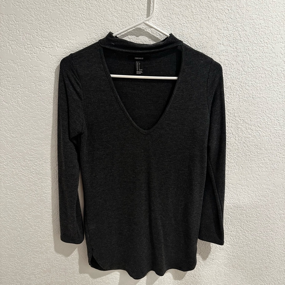 Long Sleeve Grey Cut Out Top
